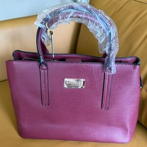 bebe Aubrey Satchel Tote in Wine with Gold Hardware
